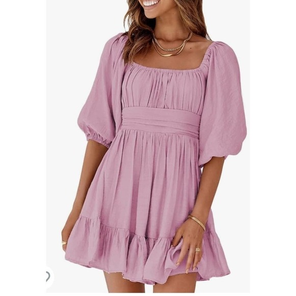 Unbranded Dresses & Skirts - Pink peasant neck dress puff sleeves open back woman plus size 2XL
